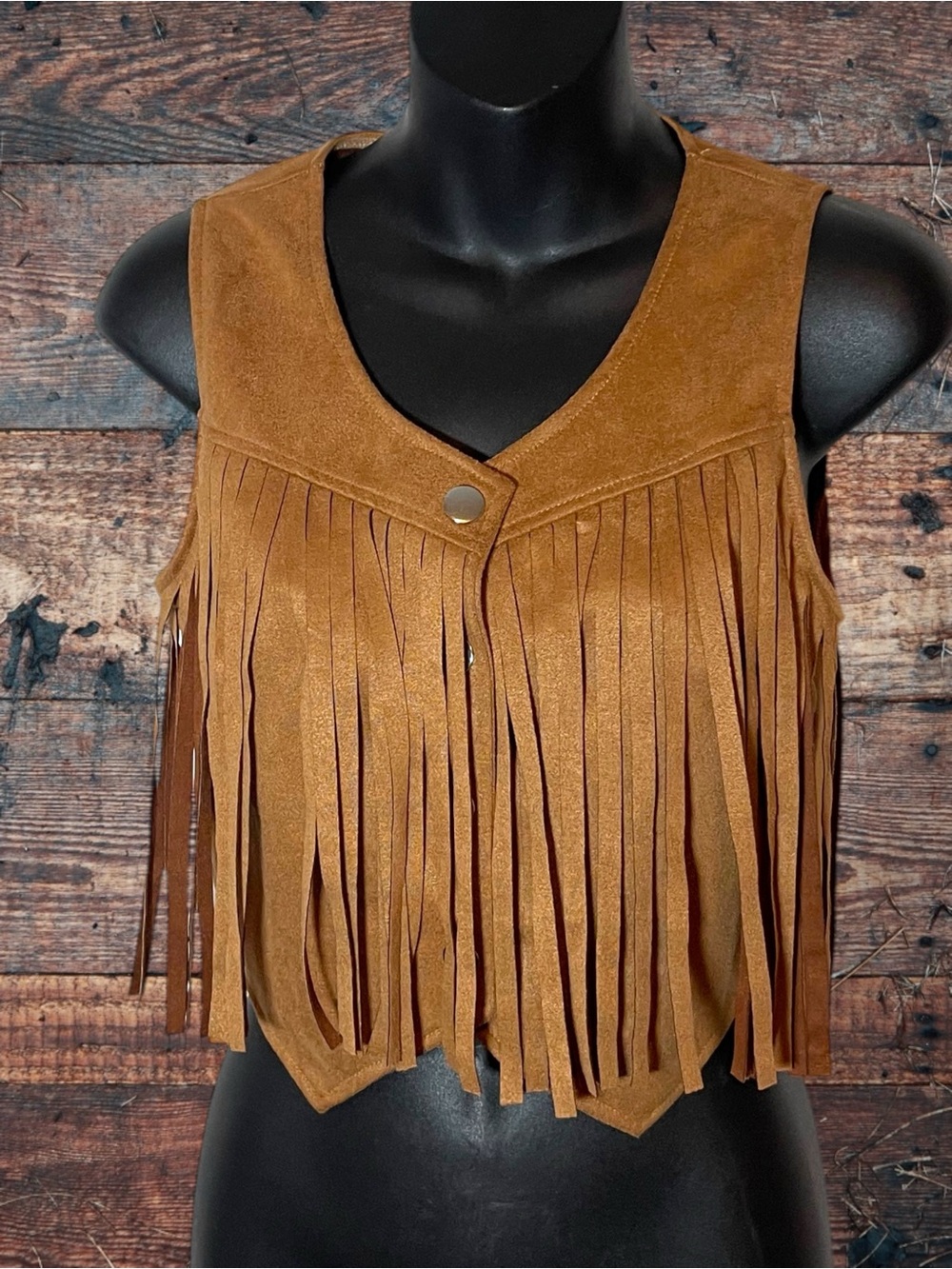 Fringe Faux Suede Cropped Vest - Brown Size Small - Picture 2 of 14